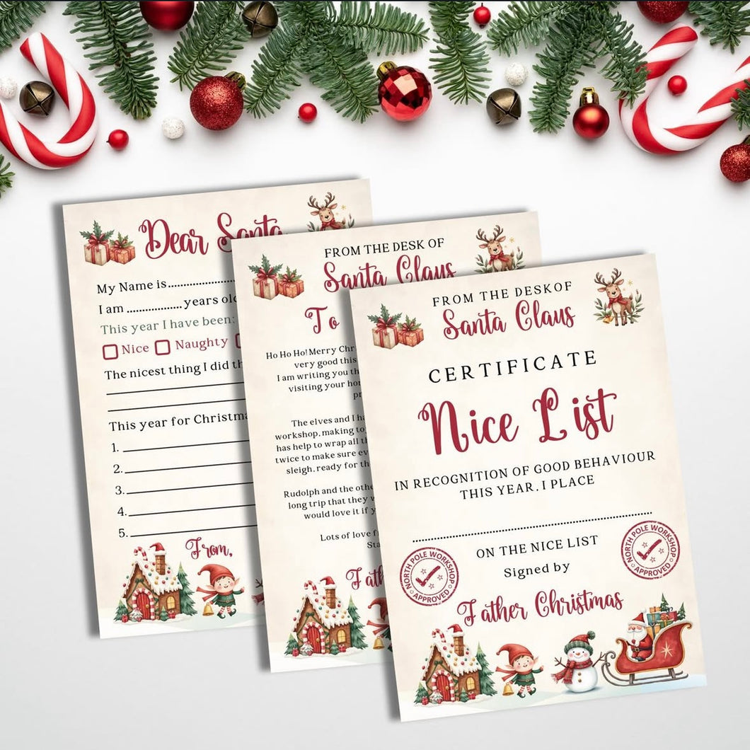 Letter to, from Santa and Nice Certificate (Digital)